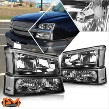 For 03-06 Chevy Silverado/Avalanche Bumper Headlight/Lamps Clear Corner Black