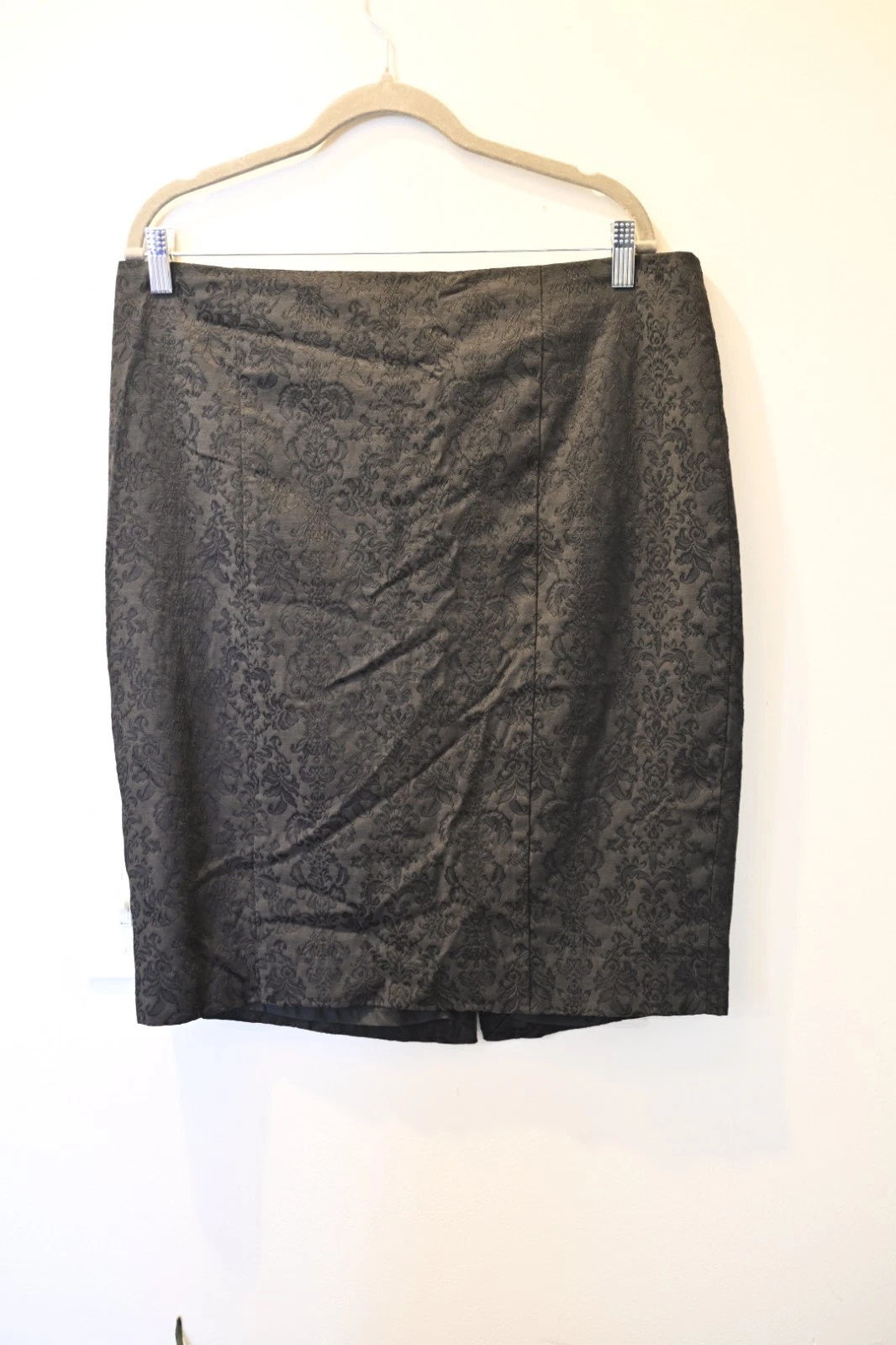 Black Stretch Pencil Skirt Damask Career Work Office Professional Plus Sz 16