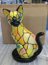 Resin Stained Glass Cat USB LED Night Light/Lamp Tabletop Decor