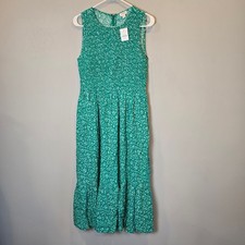 J Crew Dress Smocked Midi Womens Small Green NWT Floral Pockets Sleeveless
