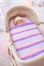  Handmade Chunky Knit Chenille Baby / Pram Blanket Gift In White, Pink & Lilac