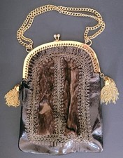 Vintage "Creations By Solar" Handcrafted Leather & Velvet Long Evening Handbag