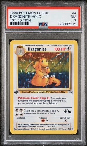 1999 POKEMON FOSSIL 1ST EDITION #4 DRAGONITE-HOLO PSA 7