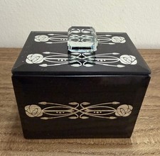 Stunning Rennie Mackintosh style black glass jewellery trinket box. 
