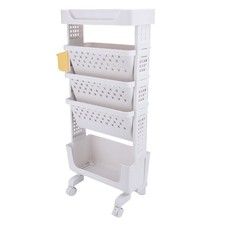 5-Tier PP Rolling Book Cart with Lockable Casters - White