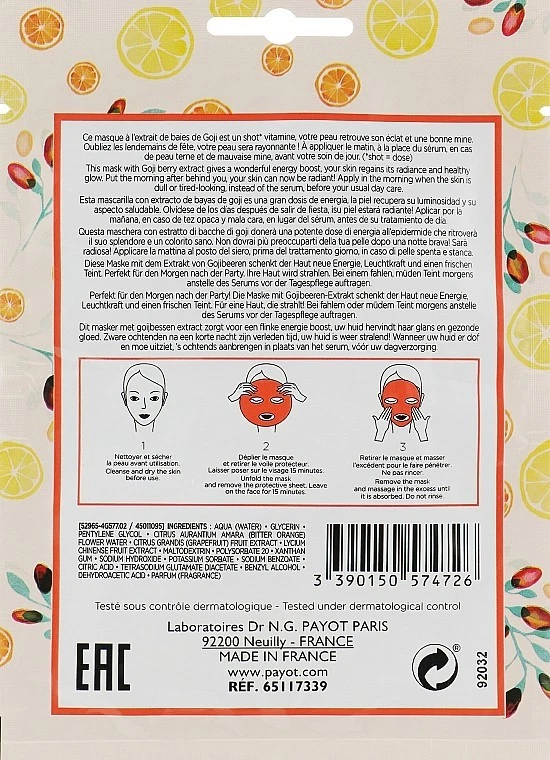 Máscara Matutina Payot Resaca Desintoxicación y Resplandor Hoja Máscara | Paquete de 15 | Caja Dañada Foto 2 de 2