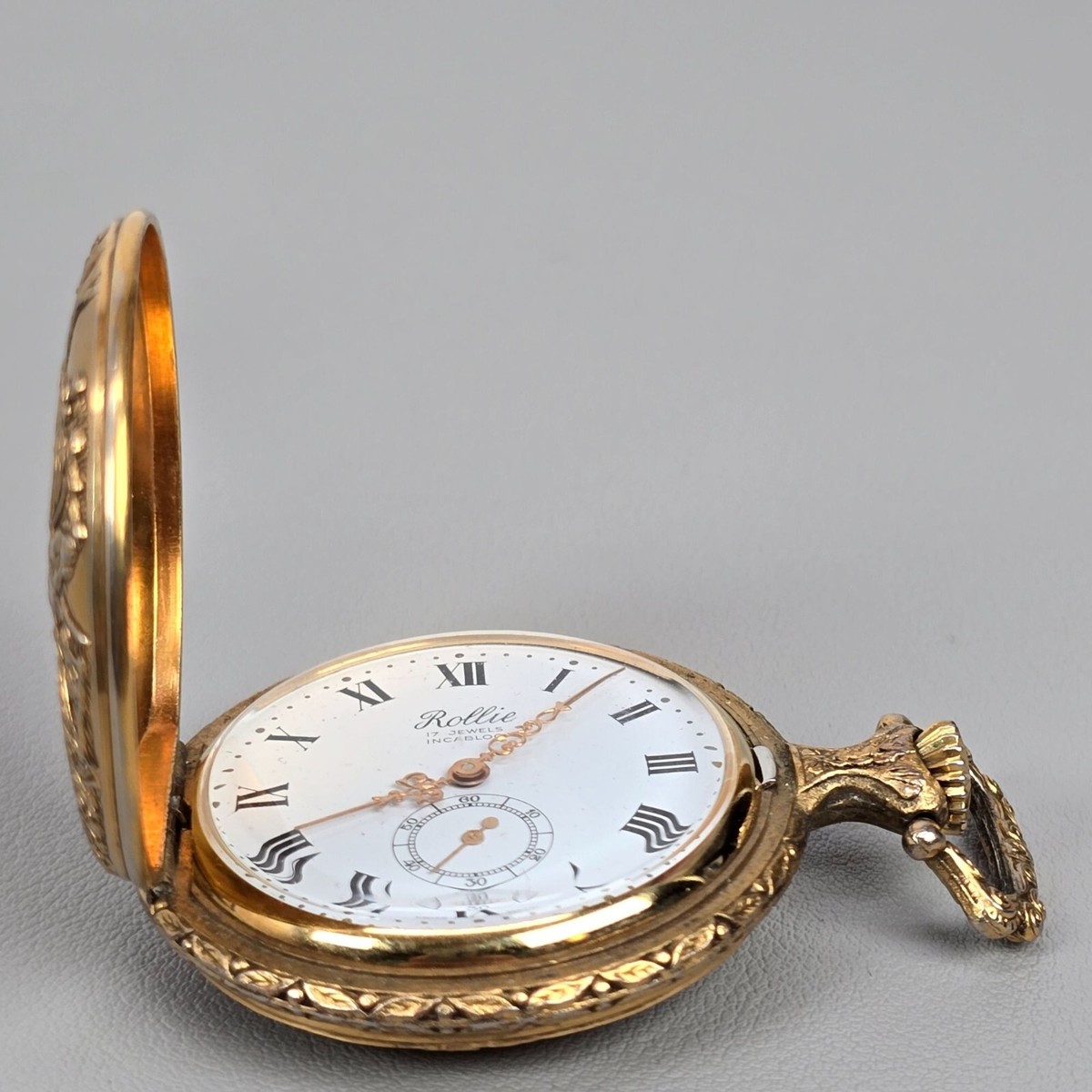 VTG Rollie Swiss 17 Jewels Incabloc Pocket Watch Roman Numerals