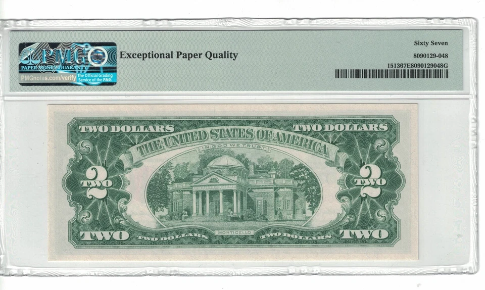 US Banknotes $2 Dollars Bill 1963 Fr# 1513 PMG: 67 EPQ GEM UNC. #PL1499 - Image 2 of 2