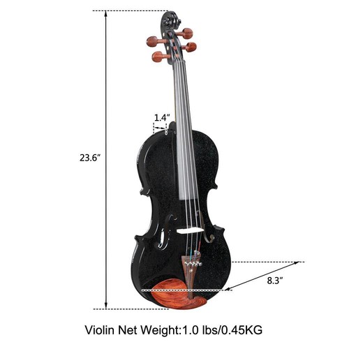 Glarry 4/4 Spruce Maple Violin + Case+Cloth+ Shoulder Rest +Tuner+ Rosin Black - Picture 2 of 8