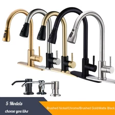 Commercial Kitchen Sink Faucet Stainless Steel Single Handle Pull Out Sprayer