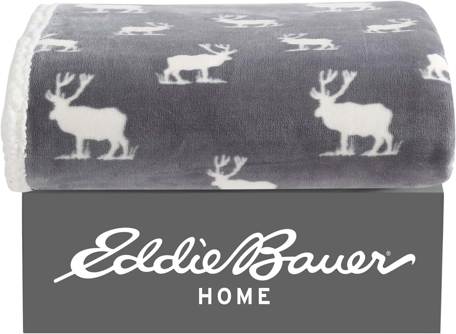 Couverture Réversible Eddie Bauer, Polaire Sherpa, Jeté 150x130cm, Rouge Edgewood
