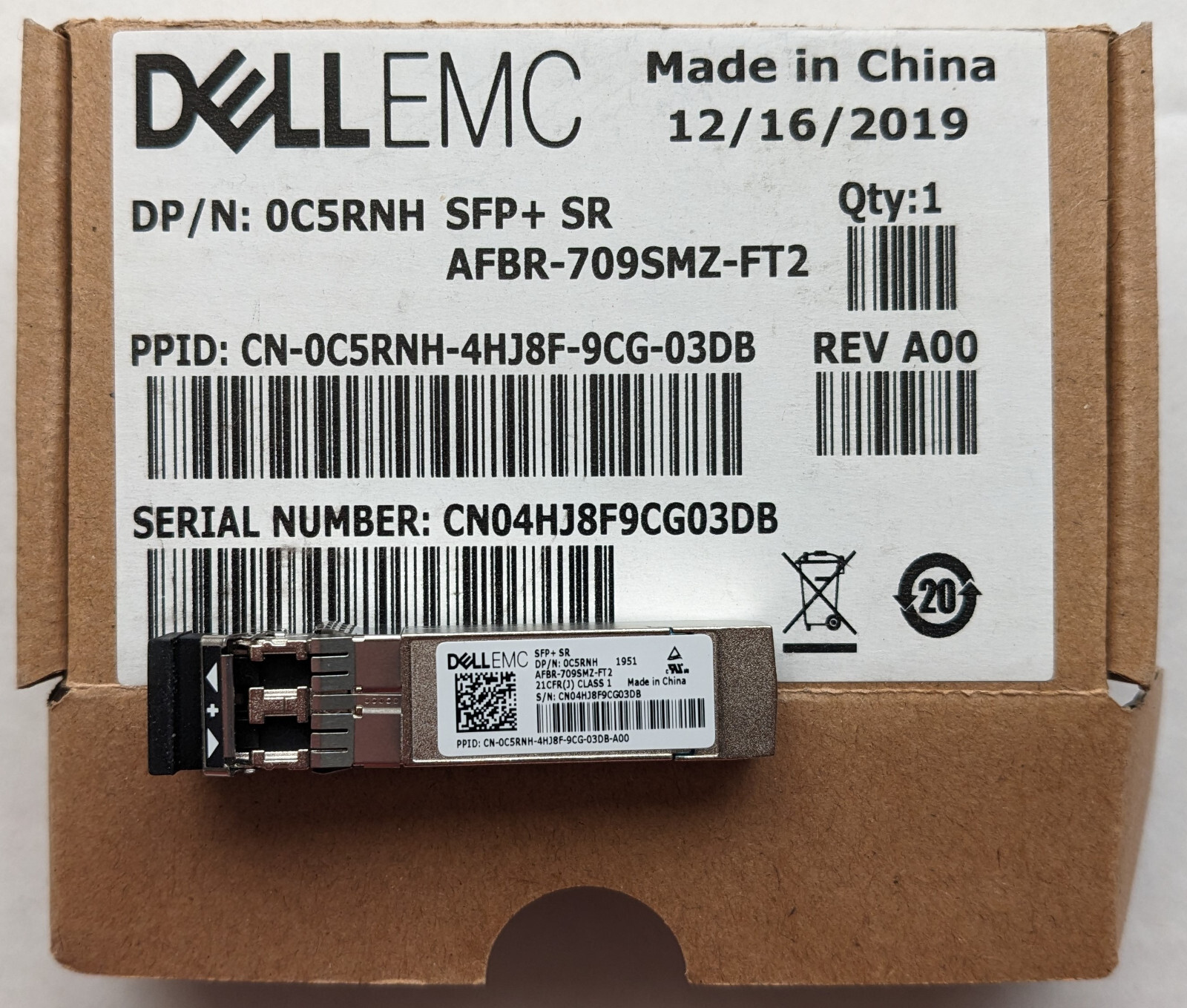 NEW Genuine Dell EMC 10GBase-SR SFP+ ethernet transceiver module 0C5RNH ...