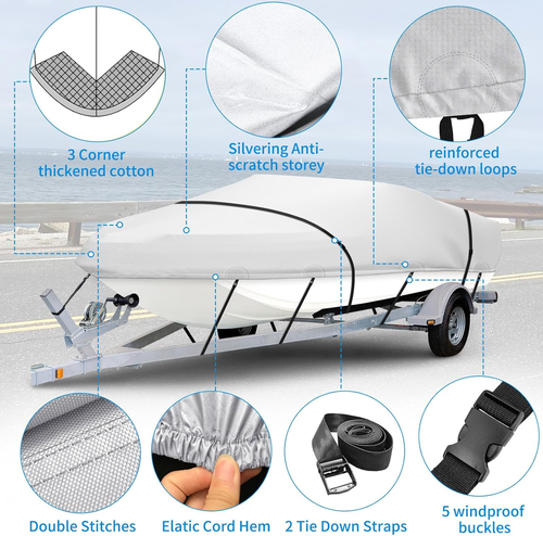 Heavy Duty 900D Boat Cover Waterproof and UV Resistant,17-19Ft Trailerable Boat - Picture 2 of 12