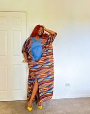 African print bubu/kaftan for women, multicolor cotton ankara with denim.