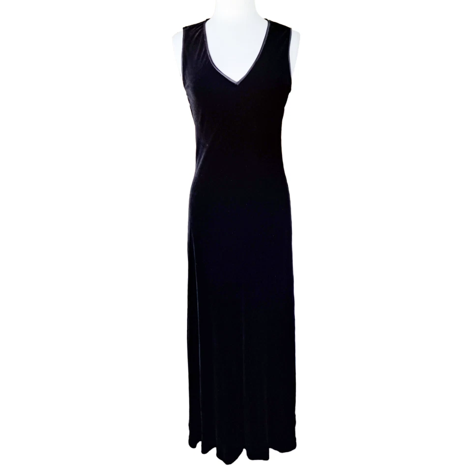 DKNY Vintage 90s Black Velvet Maxi Dress Sleeveless V-neck Bias Cut Formal - Image 3 of 4