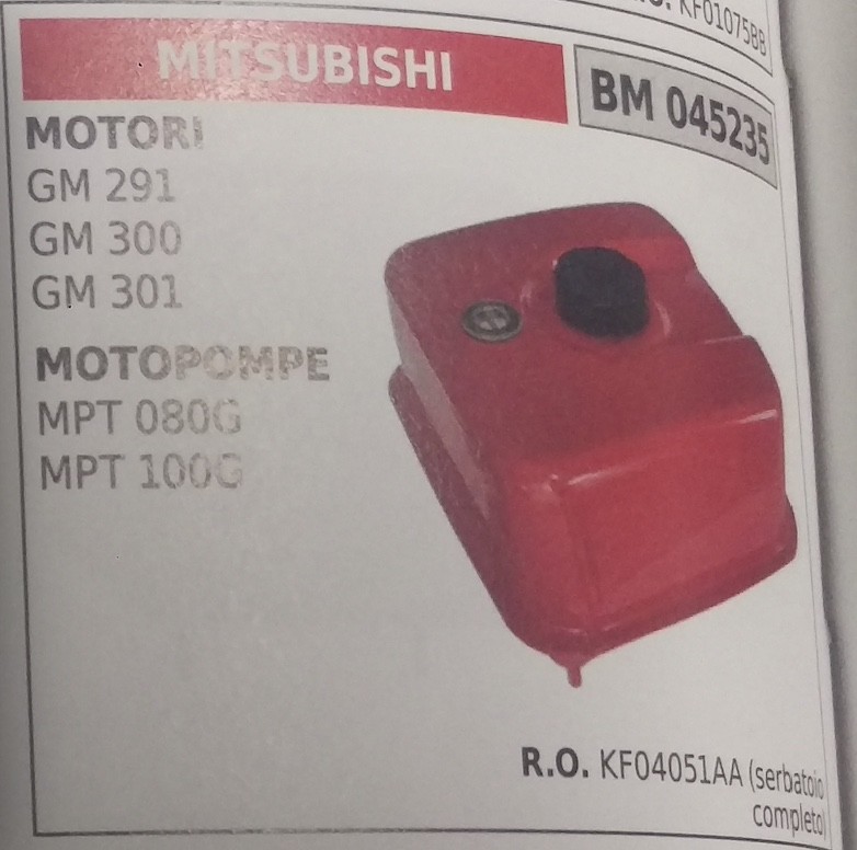 Serbatoio Completo Mitsubishi GM 291-300-301 Codice KF04051AA