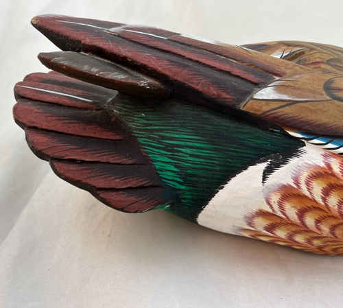 Vintage Carved Wood Painted Duck Blue-Bill Bluebill Figurine Decoy or Decor 16" - Picture 8 of 14