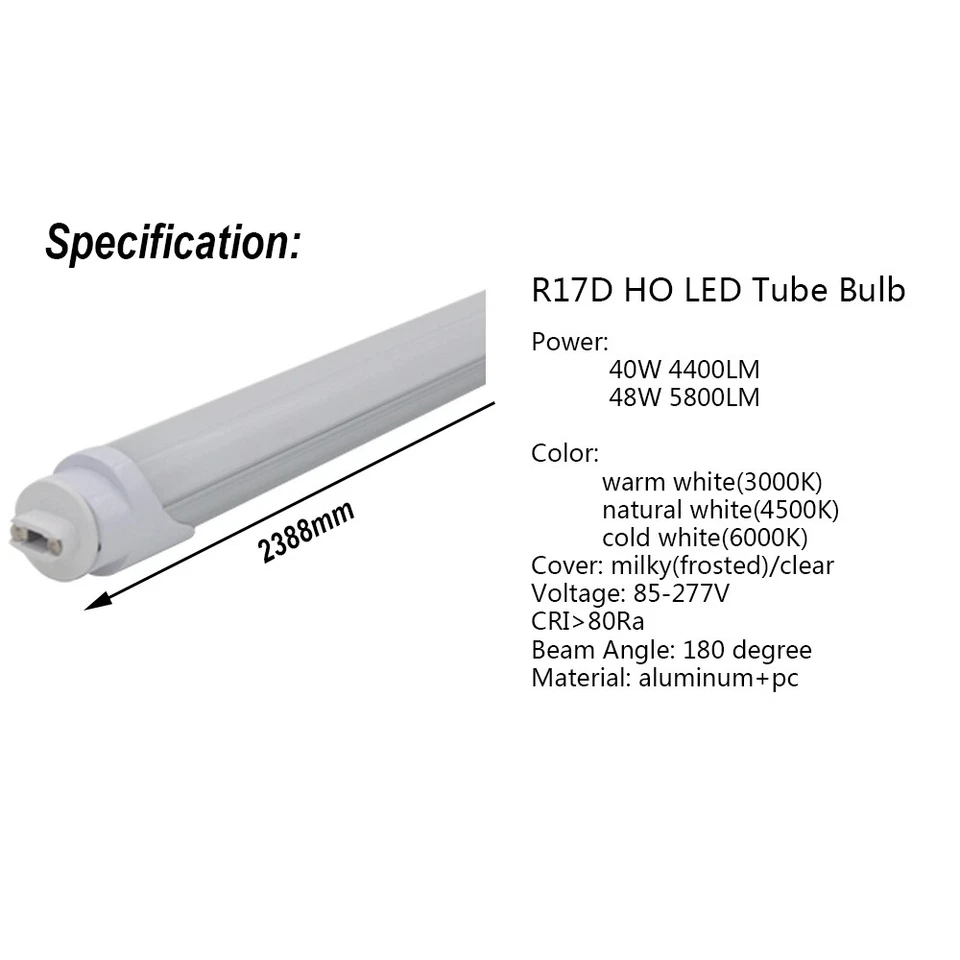LED Tube Light 8ft, 2.4m 48W F96 Bulb Single pin FA8 R17D(HO) bar lamp 110V-277V - Image 4 of 4