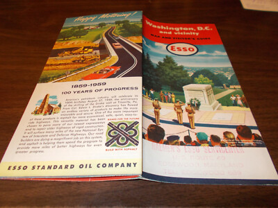 1959 Esso Washington DC Vintage Road Map / Nice Cover Art
