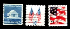 US Postage Stamp Scott 1520 1509 3632 Jefferson Memorial Flag 10 Cent Used NG
