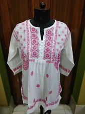 CROCHET BUTTON M 40 HANDMADE 100 COTTON ETHNIC TOP KURTA KURTI CHIKAN EMBROIDERY