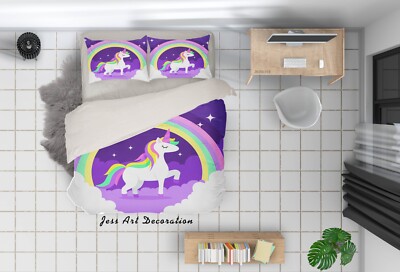 3D Cartoon Unicorn Rainbow Clouds Quilt Cover Set Bedding Sets Pillowcases 64