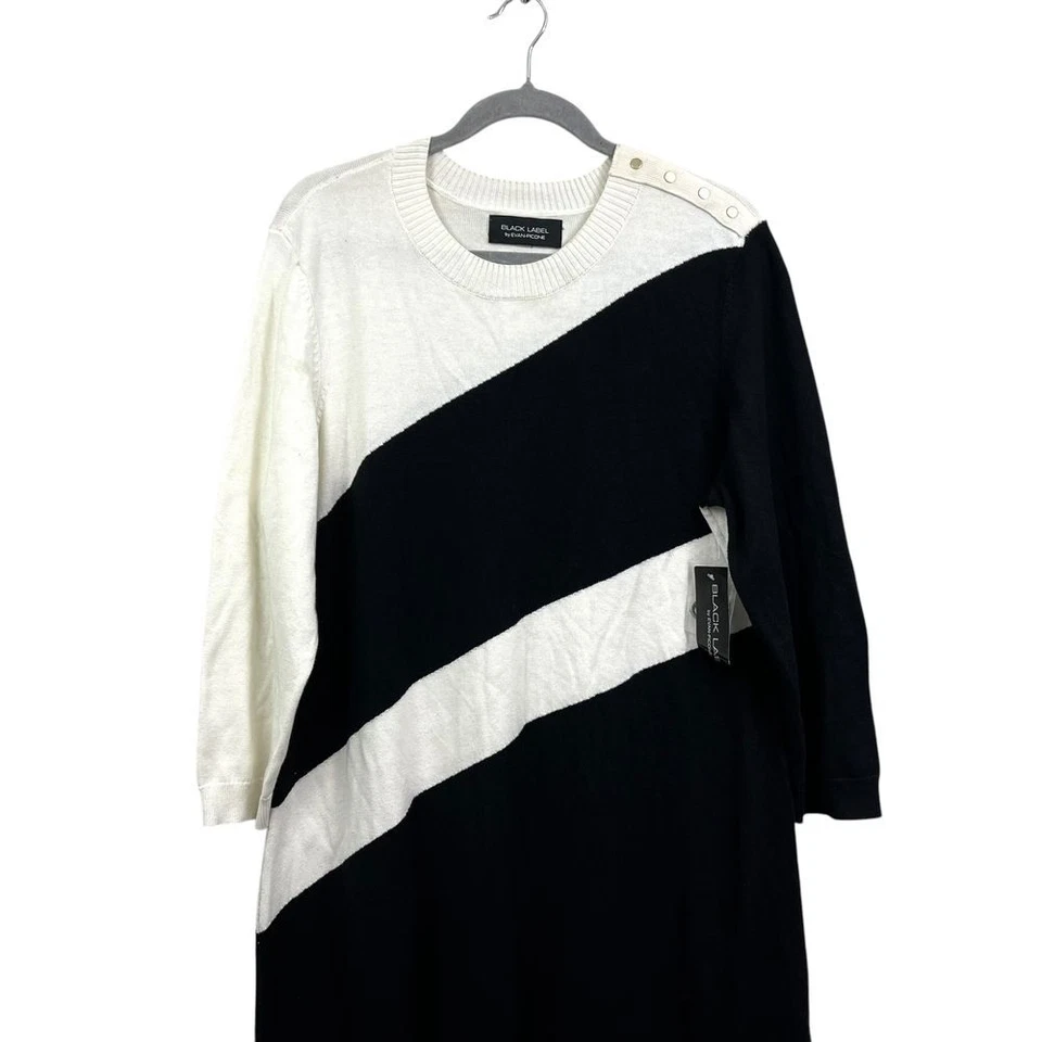 Vestido suéter tejido Black Label Evan Picone para mujer bloque de color negro crema talla XL Foto 2 de 4