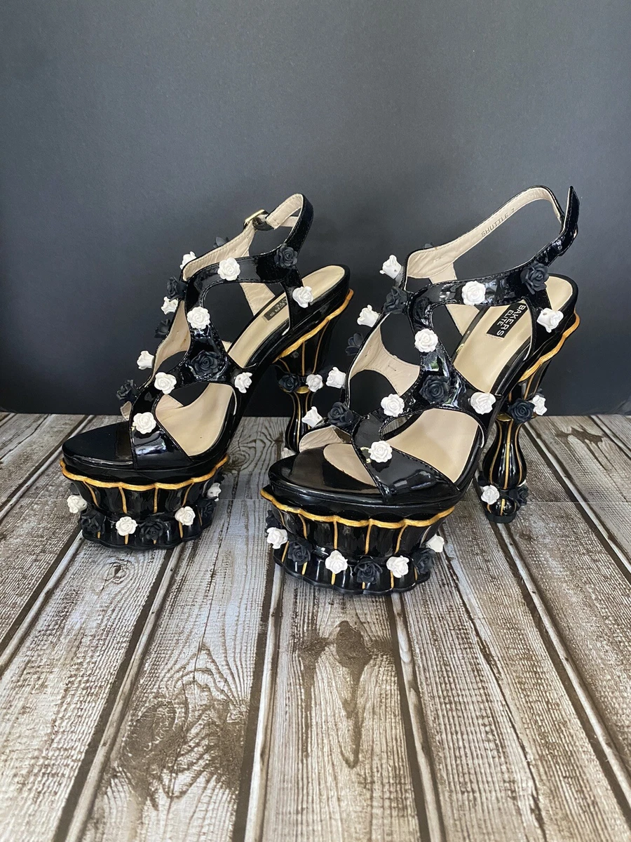 Bakers Elite Platform Shoes With Black White Roses Steampunk Size 7 Black