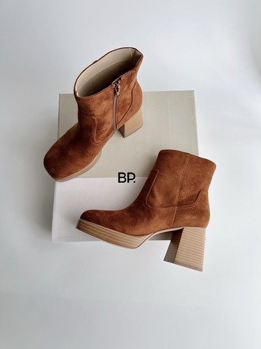 ✨New BP NORDSTROM Keyla Faux Suede Platform Chunky Heel Booties Chestnut Size 7M
