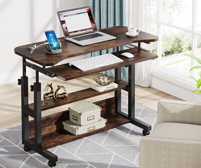 Height Adjustable Mobile Computer Laptop Table Standing Desk with Keyboard Tray