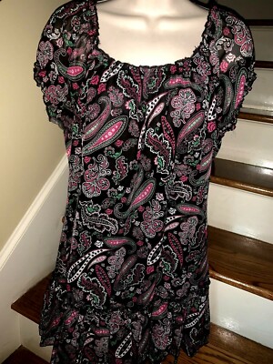Piper Blue Boutique Sheer Paisley Print Ruffle Bottom Long Dress Blouse  tw11j2