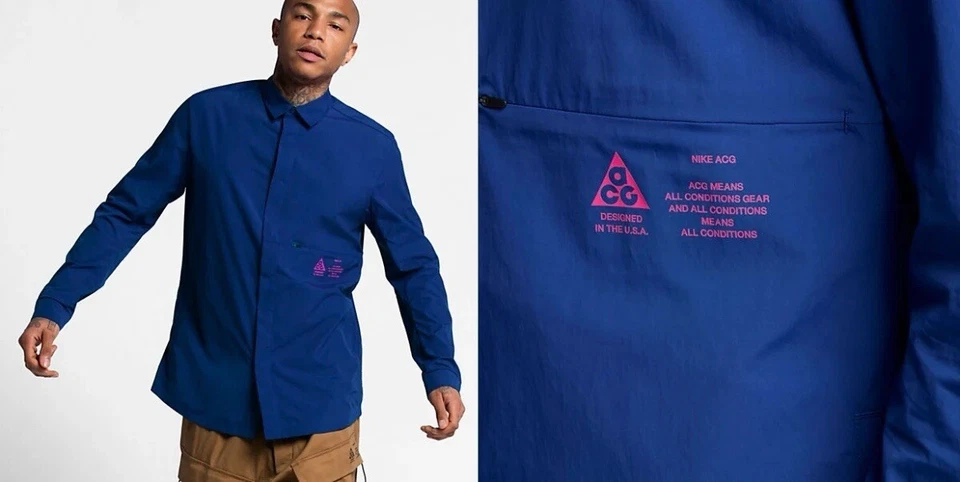 Nikelab ACG Tech Shirt Jacket Medium Nylon Snap Sling EDC Errolson Hugh Blue  - Image 2 of 4