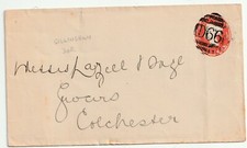 c.1878 QV ½d POSTAL STATy ENV =D66= 3VOS NUMERAL GILLINGHAM DORSET > COLCHESTER 