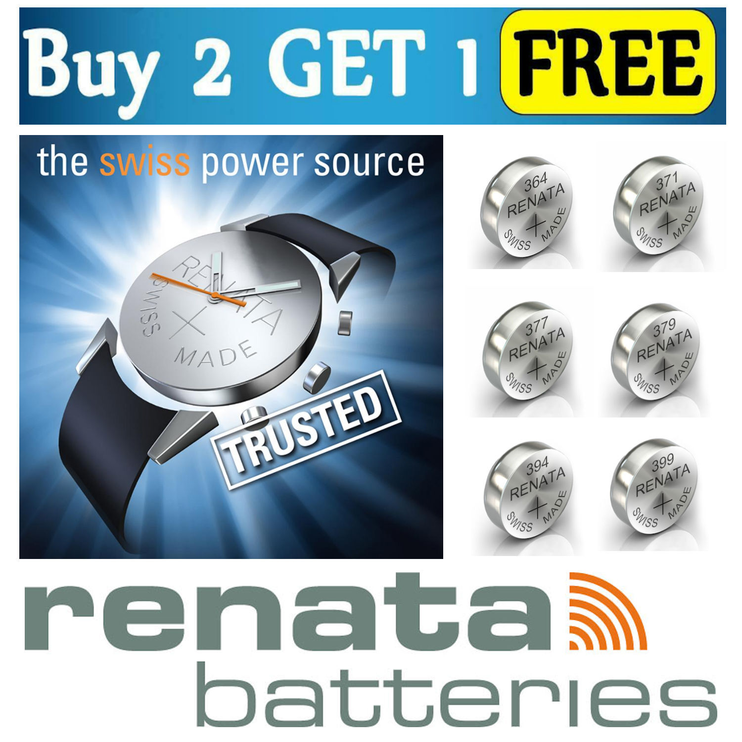 Renata Watch Battery BUY 2 GET 1 FREE Swiss 317 321 364 371 377 379 394 395 399