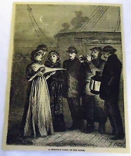 1882 magazine engraving ~ CHRISTMAS CAROL ON THE OCEAN