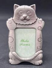 Pewter Cat Mini Photo Picture Frame Decor Playful Kitty Small