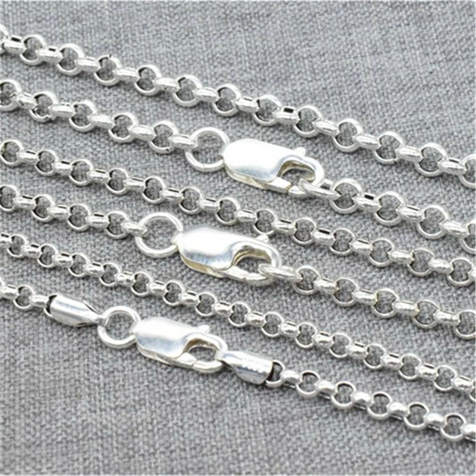 925 Sterling Silver Rolo Chain Necklace w/ Rectangle Lobster Clasp 3mm 3.5mm 4mm - Image 4 of 4
