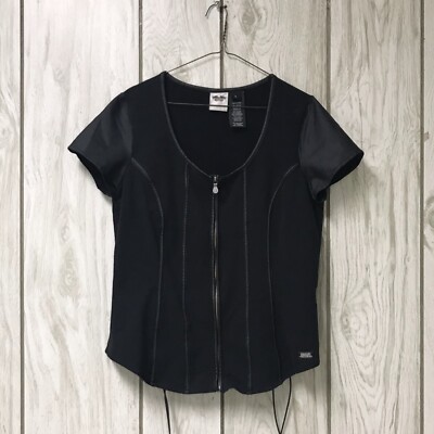 Harley-Davidson Women Black On Black Trim Lace-Up Back Zip Short