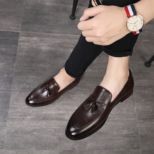 Hechos a mano hombres zapatos de cuero marrón, zapatos cuero borlas para mocasines marrones eBay