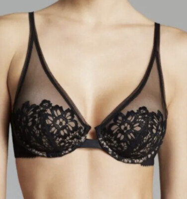 DITA VON TEESE Sexy Soft Cup BH SCHWARZ Nude SPITZE DAHLIE BÜGEL 32C B33