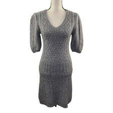 KAISELY GRAY WOOL ALPACA BLEND V NECK KNIT SWEATER DRESS SMALL