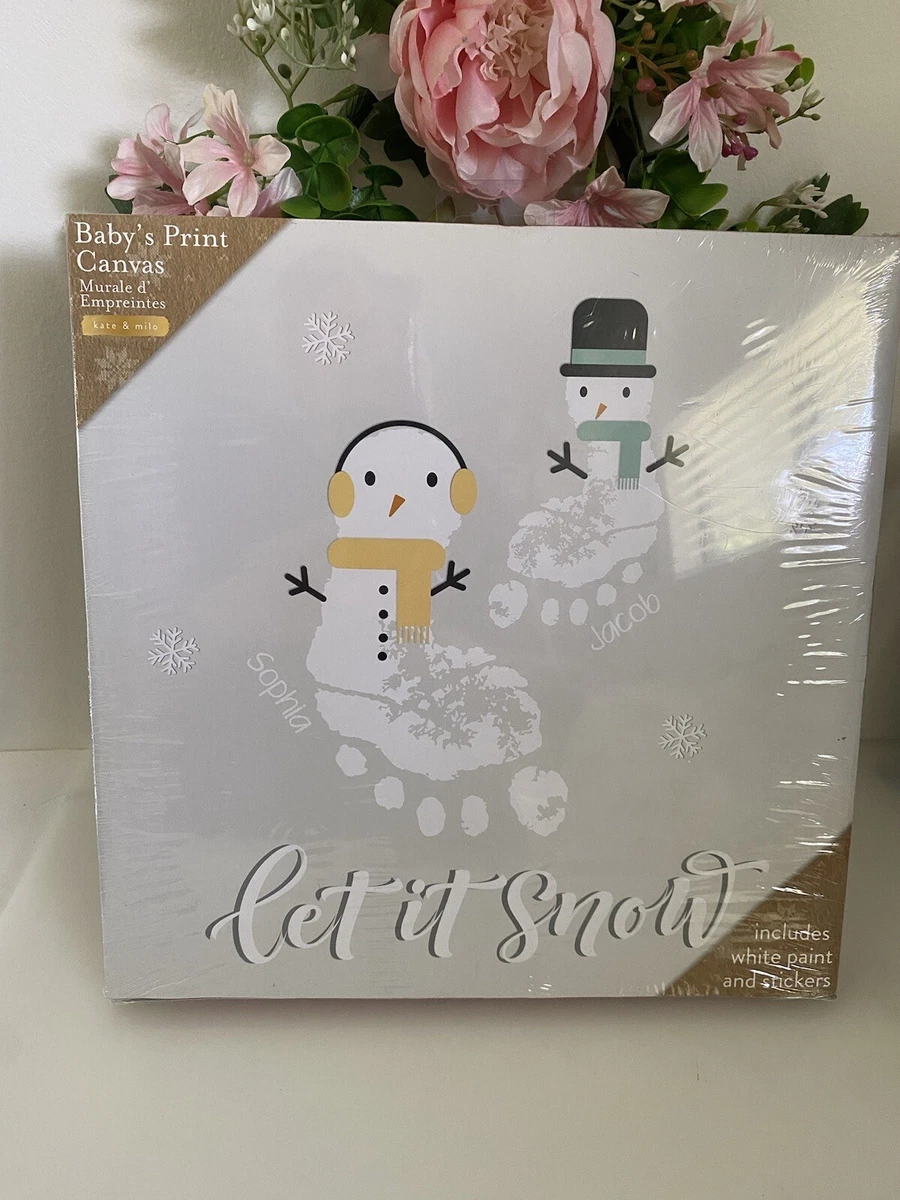 Baby Christmas Let it Snow Footprint Kit White Paint Canvas 34