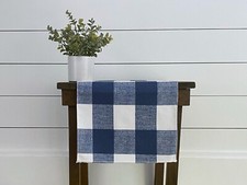 Navy Blue Plaid Table Runner Buffalo Check Country Dining Room Home Decor Linens