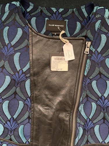 NWT Club Monaco Aubrey Jacquard Moto Leather Jacket Size 0 - Picture 2 of 3