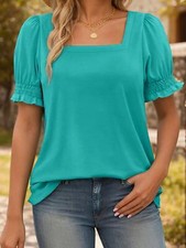 Womens Tops Square Neck Blouses Casual Ruffle Trim Sleeve T Shirts Tunic Tops