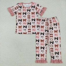 Baby Girls Western Bow Short Sleeve Top Pants Set