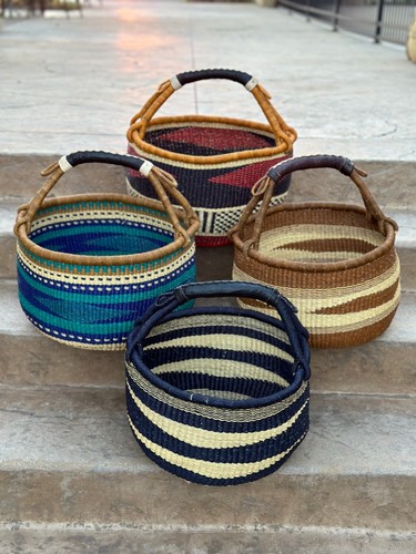 Large African Bolga Ghana Market Basket 14"-16" Across - Navy Blue - Picture 3 of 7