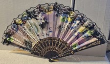 SMALL ORIENTAL FOLDING HAND FAN WITH A FLORAL FLOWER ROSES COLORFUL DESIGN A 