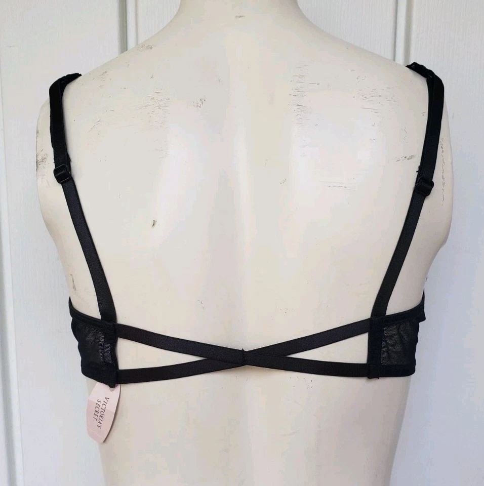 Sujetador vintage Y2K Victoria's Secret negro satinado con volantes cierre frontal talla 36C NUEVO Foto 2 de 4