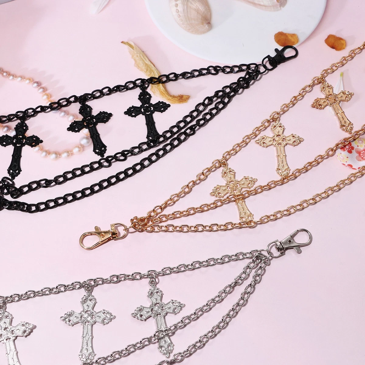 Men's Womens Hip-Hop Cross Punk Pants Chain Multi-Layer Pants Chain Wallet Chain
